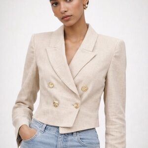Zara Cropped Double-Breasted Blazer in Light Beige with Gold Buttons